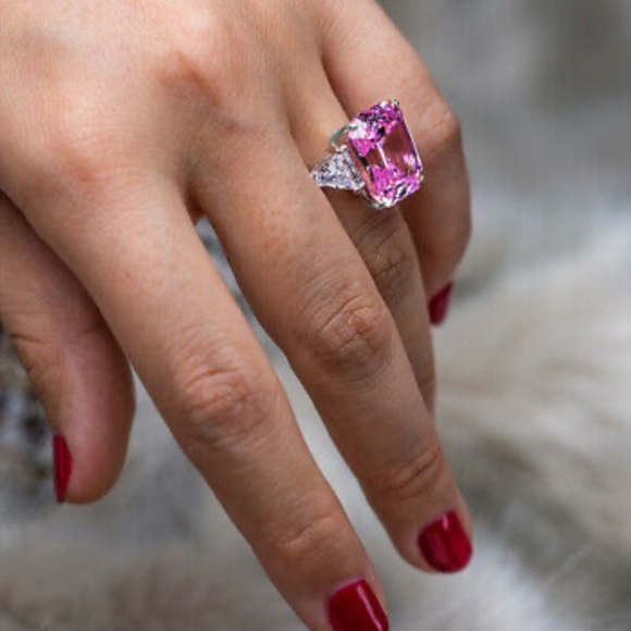 NEW 925 Sterling Silver Pink Stone Ring - Picture 2 of 4